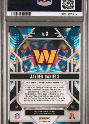 Jayden Daniels 2024 Panini Prizm #3 Prizmatic Purple Power /49 RC PSA9 MINT