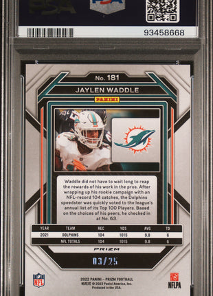 Jaylen Waddle 2022 Panini Prizm #181 Blue Shimmer /25 PSA9 MINT Dolphins