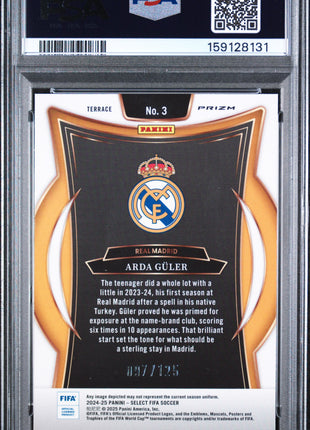 Arda Guler 2024-25 Panini Select FIFA #3 Orange Fluorescent /125 PSA10 GEM MT