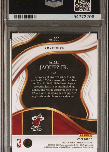 Jaime Jaquez Jr. 2023-24 Panini Select #300 Tiger Prizm RC SSP PSA9 MINT Heat