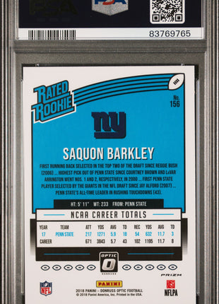 Saquon Barkley 2018 Panini Donruss Optic #156 Red Yellow RC PSA9 MINT Giants