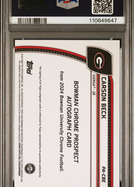 Carson Beck 2024 Bowman U Chrome #PACBE Fuchsia Refractor /150 Auto PSA10 GEM MT