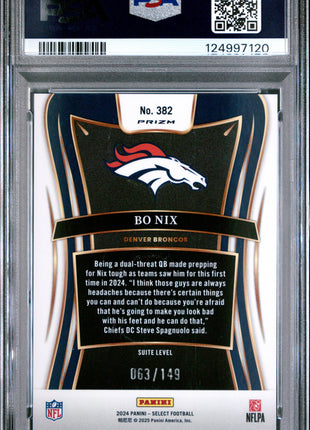Bo Nix 2024 Panini Select #382 Tri Color Prizm /149 RC PSA10 GEM MT Broncos