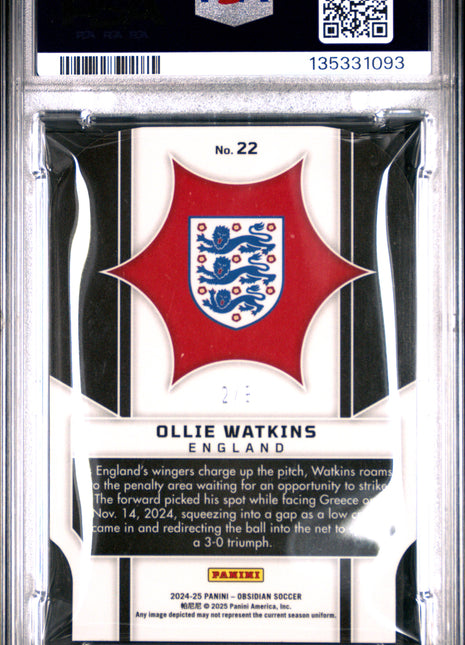 Ollie Watkins 2024-25 Panini Obsidian Supernova #22 E/E Contra /9 SSP PSA9 MINT