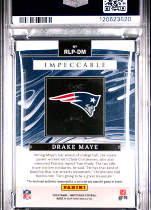 Drake Maye 2024 Panini Impeccable RC Logo Patches Silver /25 RC PSA10 GEM MT