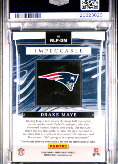 Drake Maye 2024 Panini Impeccable RC Logo Patches Silver /25 RC PSA10 GEM MT