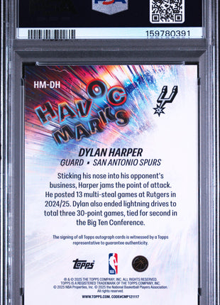 Dylan Harper 2025-26 Topps #HM-DH Havoc Marks RC Auto PSA10 GEM MT Spurs