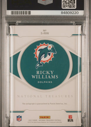 Ricky Williams 2021 National Treasures #SRIW Signatures Silver Auto PSA10 GEM MT