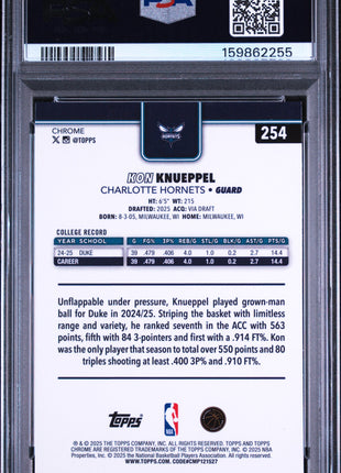 Kon Knueppel 2025-26 Topps Chrome #254 Refractor Rookie RC PSA10 GEM MT