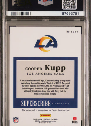 Cooper Kupp 2022 Panini Encased Superscribe Sigs Sapphire /25 Auto PSA10 GEM MT