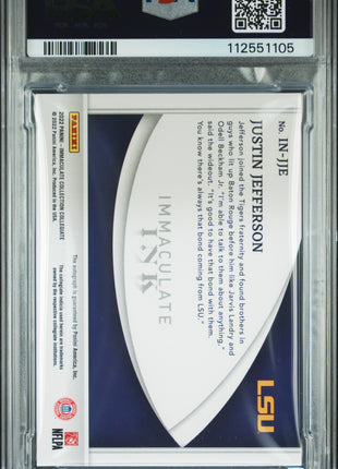 Justin Jefferson 2022 Panini Immaculate Collegiate Ink /99 Auto PSA9/10 MINT