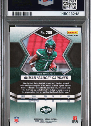Ahmad "Sauce" Gardner 2022 Panini Mosaic #289 Honeycomb SSP RC PSA10 GEM MT