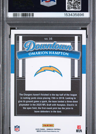 Omarion Hampton 2025 Panini Donruss #16 Downtown RC Case Hit SSP PSA9 MINT