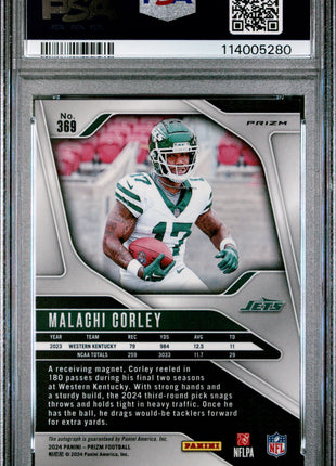 Malachi Corley 2024 Panini Prizm #369 Autograph No Huddle RC Auto PSA10 GEM MT