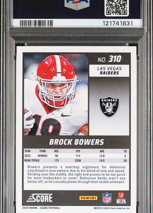 Brock Bowers 2024 Panini Score #310 Spokes /180 RC PSA9 MINT Raiders