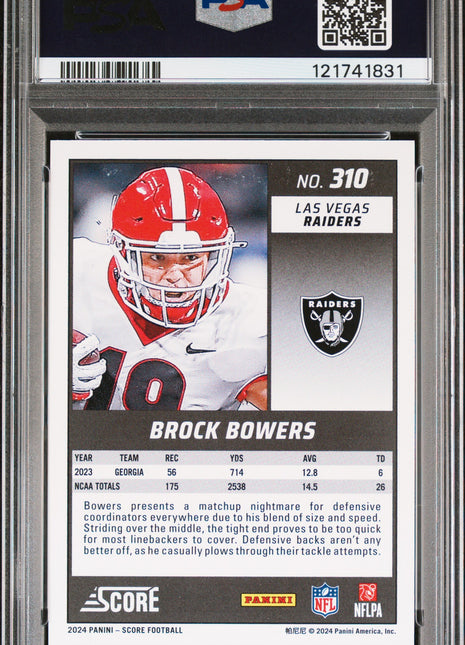 Brock Bowers 2024 Panini Score #310 Spokes /180 RC PSA9 MINT Raiders