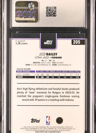 Ace Bailey 2025-26 Topps #205 Holo Foil Rookie RC CGC10 GEM MT Jazz