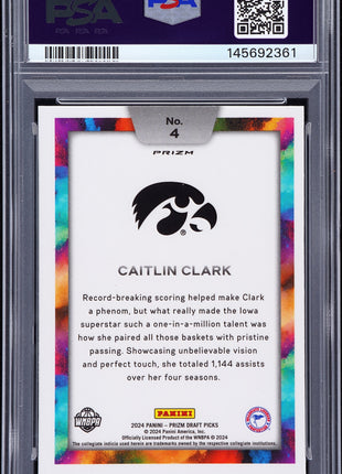 Caitlin Clark 2024 Panini Prizm Draft Picks #4 Color Blast RC SSP PSA10 GEM MT
