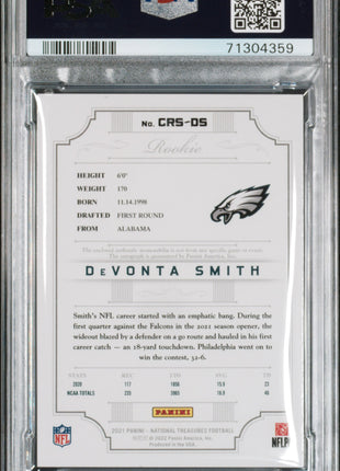 Devonta Smith 2021 National Treasures Rookie Laundry Tag /5 RC Auto PSA8 NM-MT