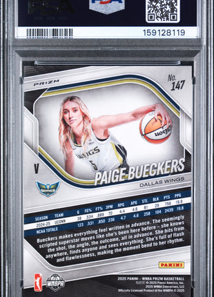 Paige Bueckers 2025 Panini Prizm WNBA #147 Blue Velocity RC PSA10 GEM MT