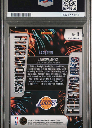 LeBron James 2024-25 Panini Prizm Black #3 Fireworks Blue /199 PSA10 GEM MT
