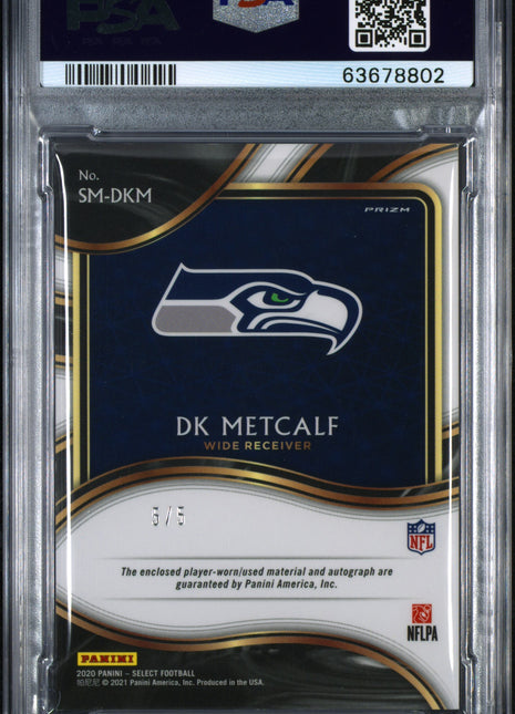 DK Metcalf 2020 Panini Select Signature Patch Green Prizm /5 Auto PSA9 MINT