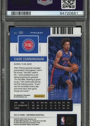 Cade Cunningham 2021-22 Panini Contenders #101 Blue Shimmer /20 Auto PSA9 MINT