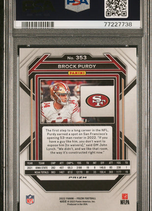 Brock Purdy 2022 Panini Prizm #353 Silver Prizm RC PSA9 MINT SF 49ers