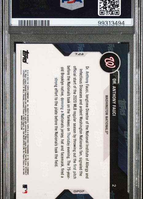 Dr. Anthony Fauci 2020 Topps Now #2 First Pitch PSA10 GEM MT Nationals