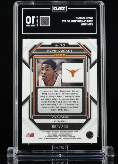 Kevin Durant 2023-24 Panini Prizm Draft Picks #70 Red Prizm /299 TAG10 GEM MT