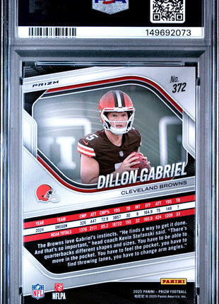 Dillon Gabriel 2025 Panini Prizm #372 White Disco RC PSA10 GEM MT Browns