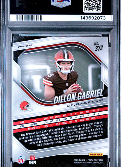 Dillon Gabriel 2025 Panini Prizm #372 White Disco RC PSA10 GEM MT Browns