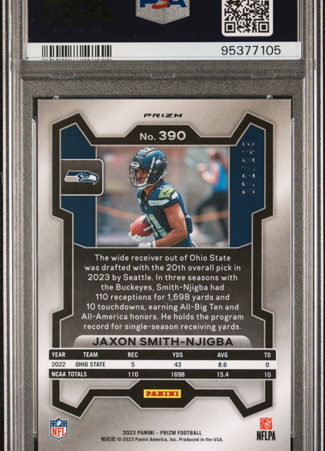 Jaxon Smith-Njigba 2023 Panini Prizm #390 Orange Prizm /249 RC PSA9 MINT Seahawk