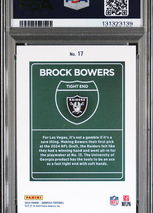 Brock Bowers 2024 Panini Donruss #17 Downtown! RC Case Hit SSP PSA9 MINT