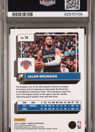 Jalen Brunson 2022-23 Panini Donruss #15 Red Blue Holo Laser /15 PSA10 GEM MT