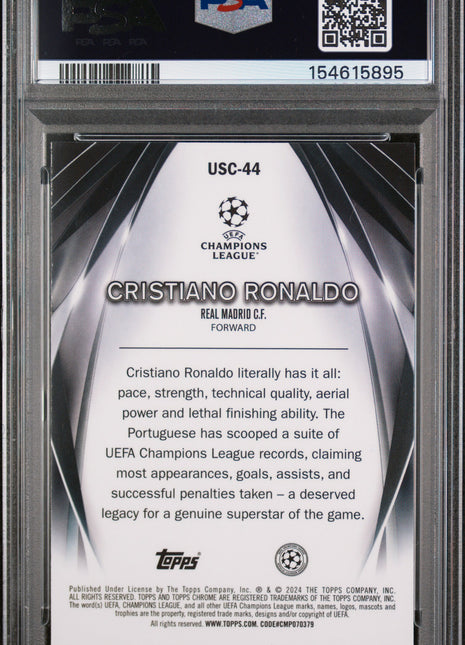 Cristiano Ronaldo 2023-24 Topps UEFA CC USC44 Ultimate Stage Chrome PSA10 GEM MT