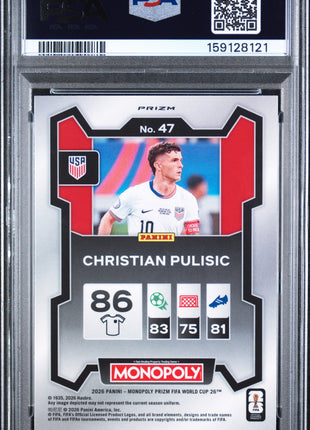 Christian Pulisic 2026 Panini Prizm Monopoly Four Corners Blue Wave PSA10 GEM MT