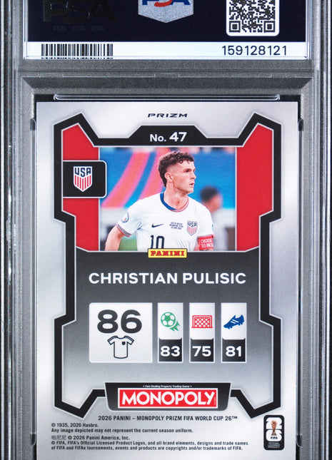 Christian Pulisic 2026 Panini Prizm Monopoly Four Corners Blue Wave PSA10 GEM MT