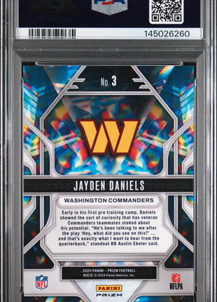 Jayden Daniels 2024 Panini Prizm #3 Prizmatic Green Wave RC PSA10 GEM MT