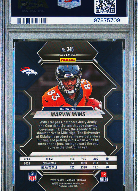 Marvin Mims 2023 Panini Mosaic #346 Genesis Rookie RC Case Hit SSP PSA9 MINT