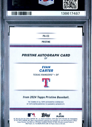 Evan Carter 2024 Topps Pristine #PAEC Red Refractor /5 RC SSP PSA10 GEM MT