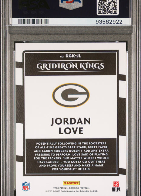 Jordan Love 2020 Panini Donruss Gridiron Kings Rookie RC PSA9 MINT Packers