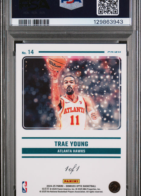 Trae Young 2024-25 Panini Donruss Optic #14 Mythical Gold Vinyl 1/1 PSA10 GEM MT