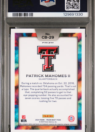 Patrick Mahomes II 2024 Panini Prizm DP #CB29 Black Color Blast SSP PSA10 GEM MT