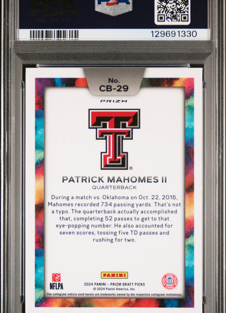 Patrick Mahomes II 2024 Panini Prizm DP #CB29 Black Color Blast SSP PSA10 GEM MT