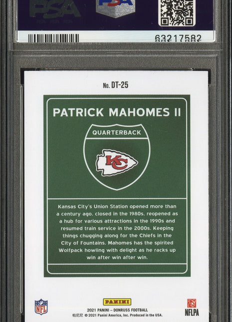 Patrick Mahomes II 2021 Panini Donruss #DT-25 Downtown! Case Hit SSP PSA9 MINT