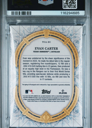 Evan Carter 2024 Topps Transcendent #EC Blue /10 RC Auto PSA10 GEM MT Rangers