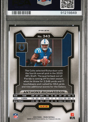 Anthony Richardson 2023 Panini Prizm #343 Green Prizm Rookie RC PSA10 GEM MT
