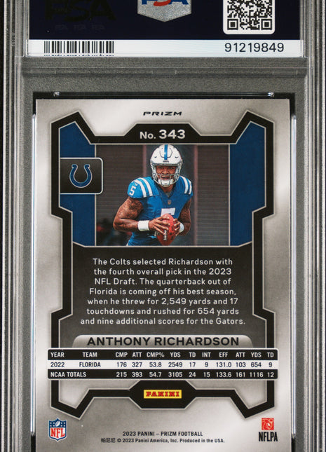 Anthony Richardson 2023 Panini Prizm #343 Green Prizm Rookie RC PSA10 GEM MT