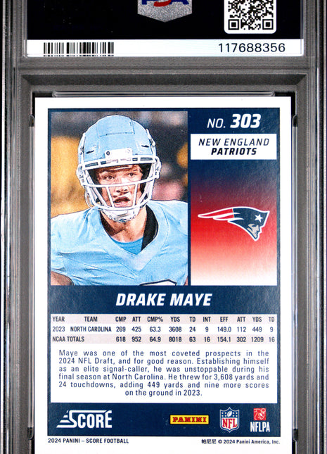 Drake Maye 2024 Panini Score #303 Dots Gold /240 Rookie RC PSA10 GEM MT